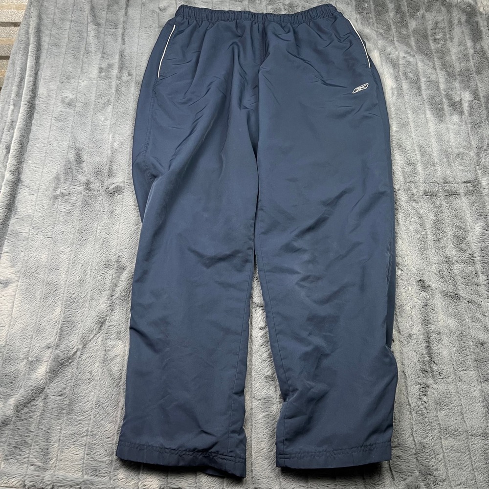 Reebok Mens XL Navy Blue Mesh Lined Track Pants Athletic Wind Pants 13939